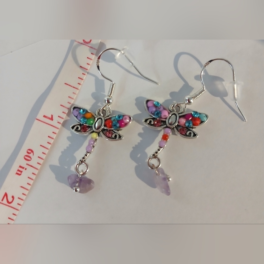 Colorful Dragonfly Dangle Earrings - Picture 3 of 4